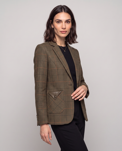 Blazer Spigato a Quadri con Profili in Ecopelle - Verde Militare