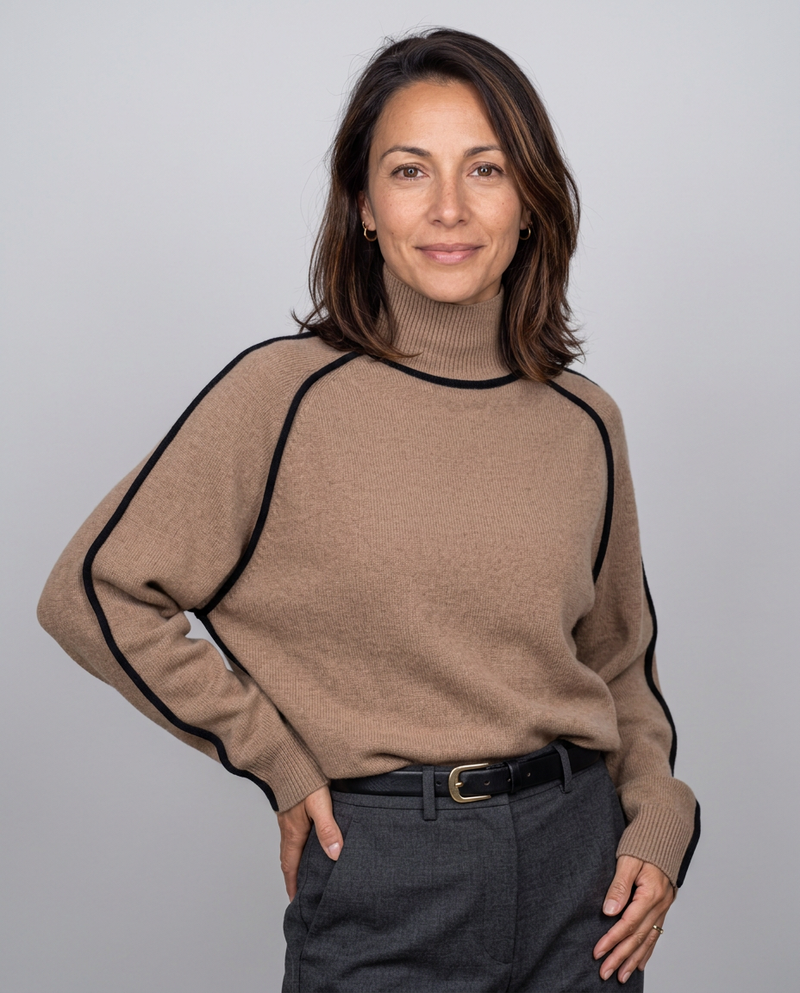 Dolcevita in Maglia con Profili a Contrasto