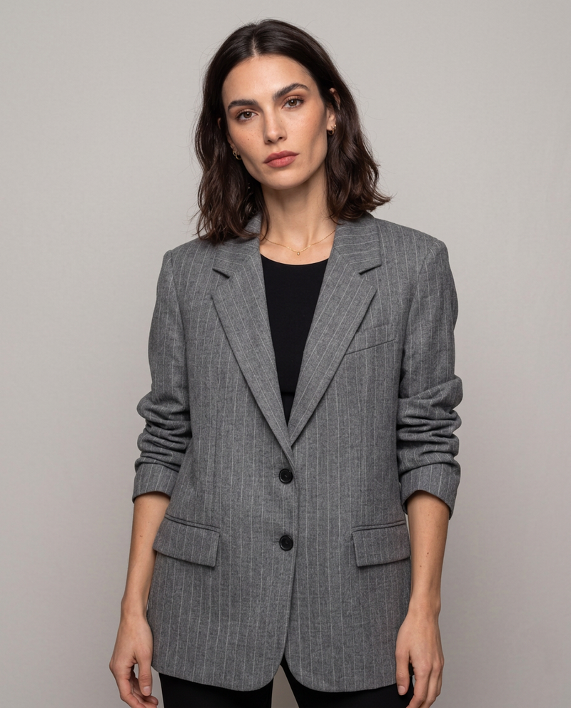 Blazer Gessato Grigio con Revers Classico
