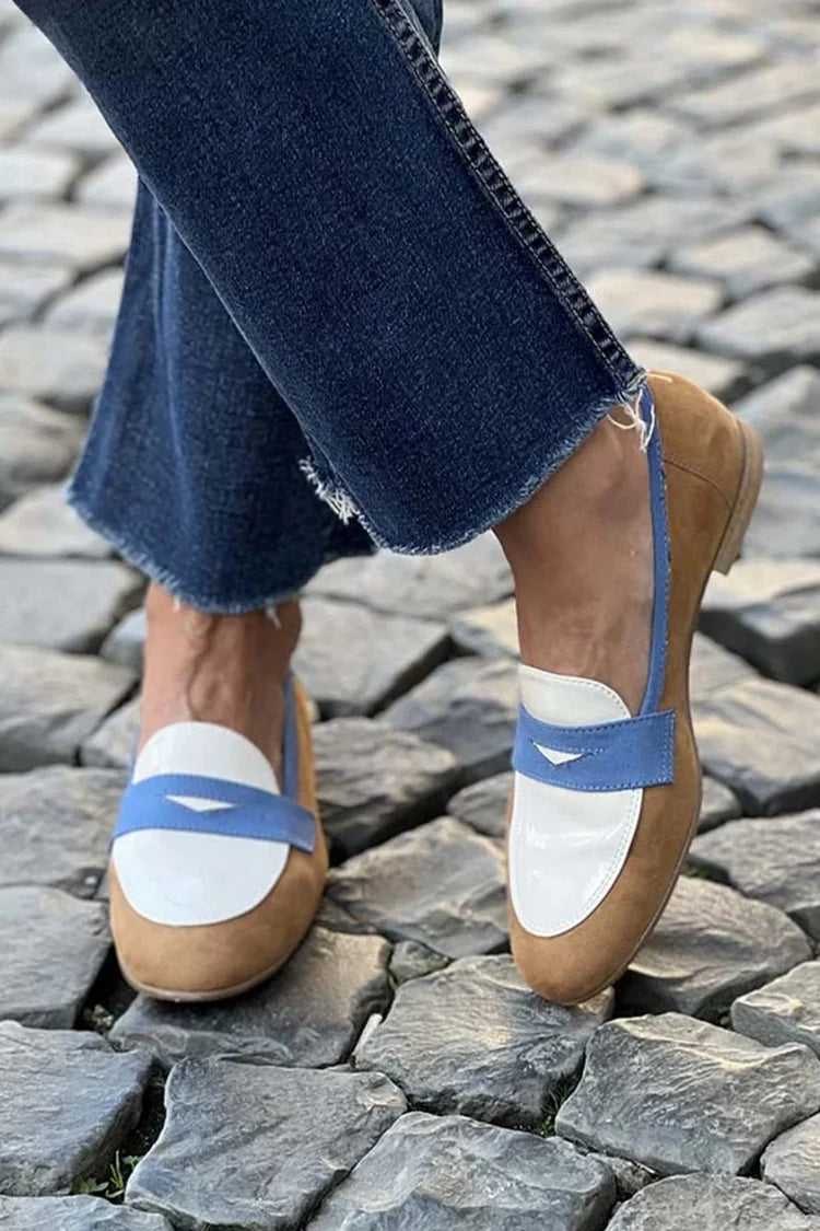 Mocassini Colourblock Cammello, Bianco e Azzurro