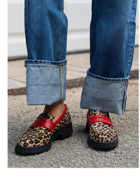 Mocassini Geneva Leopardo con Dettagli Rossi