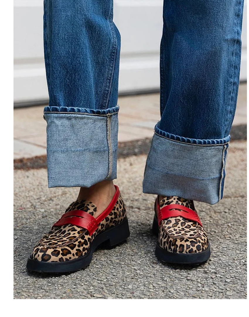 Mocassini Geneva Leopardo con Dettagli Rossi
