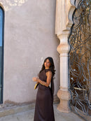 Noa | Vestido Liso Vintage con Lazo y Cintura Alta