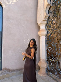 Noa | Vestido Liso Vintage con Lazo y Cintura Alta