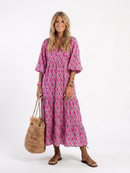 Mercedes | Vestido midi estampado con manga tres cuartos y escote en V
