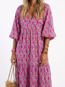 Mercedes | Vestido midi estampado con manga tres cuartos y escote en V