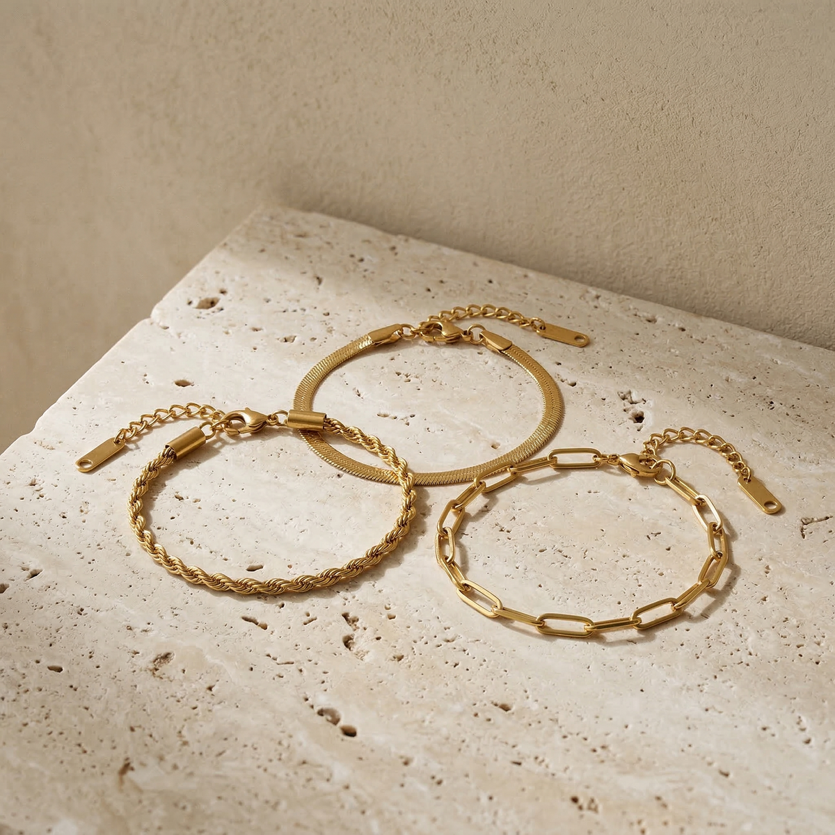 Esential — Set di 3 Bracciali Placcati Oro 18K
