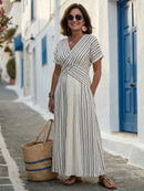 Asunción | Vestido midi de escote en V con manga corta y cintura cruzada