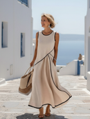 Soler | Vestido maxi drapeado sin mangas de cuello redondo
