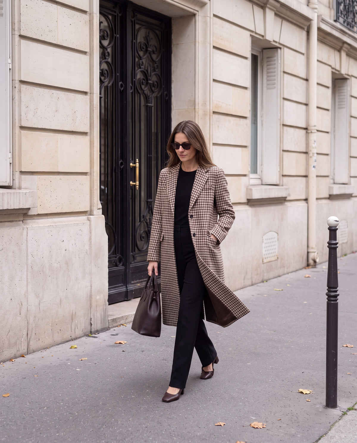 Cappotto Montenapoleone lungo pied de poule marrone