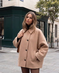 Cappotto Portofino corto oversize in panno cammello