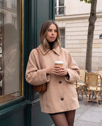 Cappotto Portofino corto oversize in panno cammello