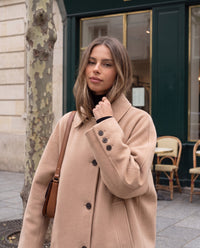 Cappotto Portofino corto oversize in panno cammello