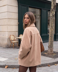 Cappotto Portofino corto oversize in panno cammello