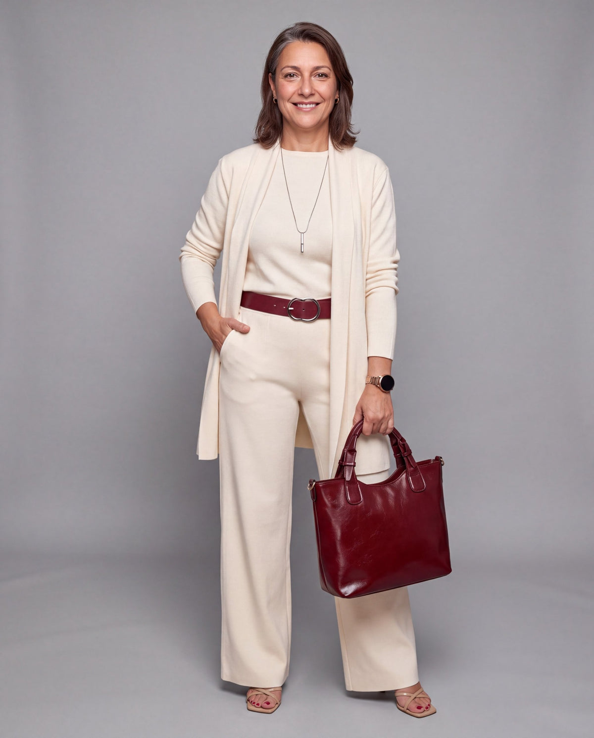 Completo Fiorenza in maglia tre pezzi — Panna