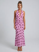 Vestido maxi sin espalda con lazo en la cintura de lunares
