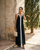 Valeria | Linen Long Dress with Zig-Zag Trim