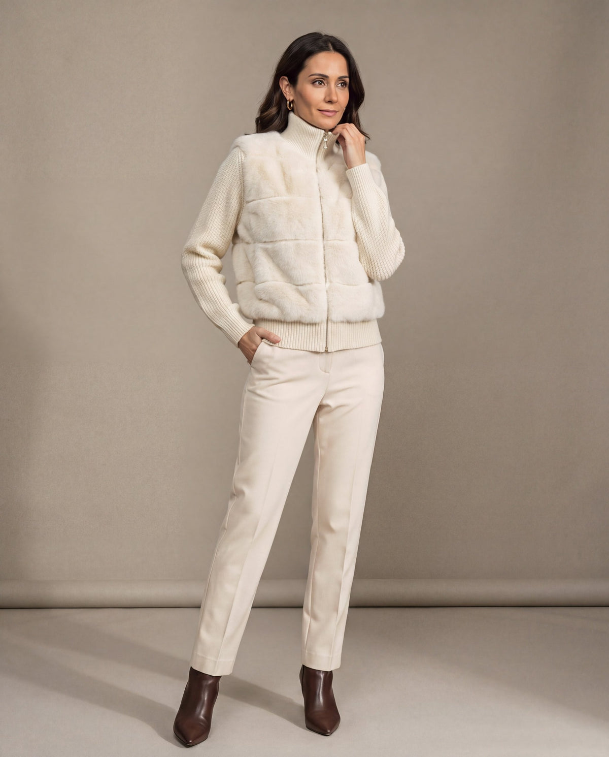 Chaqueta Carmen — Pelo Sintético y Punto con Cremallera