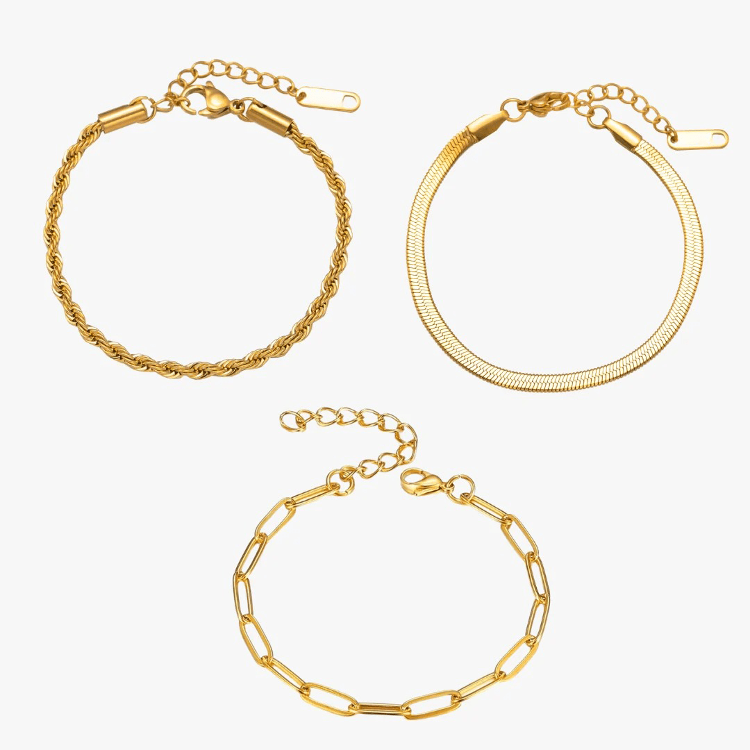 Esential — Set di 3 Bracciali Placcati Oro 18K