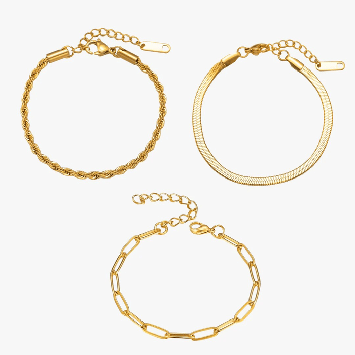 Esential — Set de 3 pulseras bañadas en oro de 18K