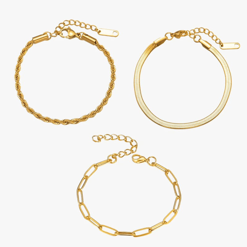Esential — Set di 3 Bracciali Placcati Oro 18K