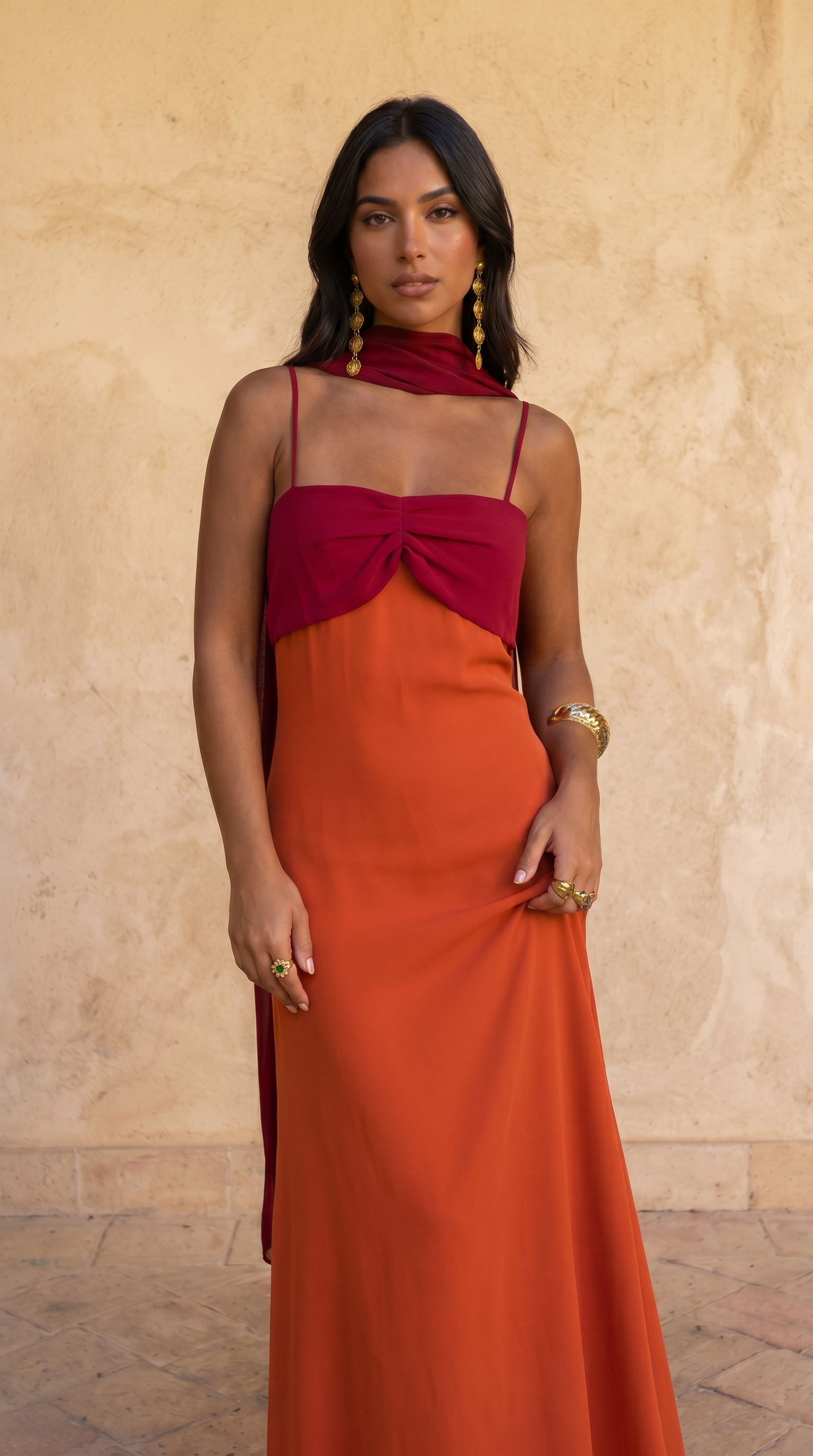 Zahara | Abito arancione con scollo rosso (PRE ORDINE 12-13 GIUGNO)