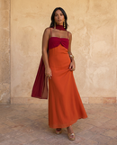 Zahara | Abito arancione con scollo rosso (PRE ORDINE 12-13 GIUGNO)