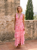 Vestido con Estampado Floral y Escote Profundo