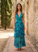 Vestido con Estampado Floral y Escote Profundo