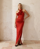 Valentina | Abito Lungo Satinato con Rose 3D