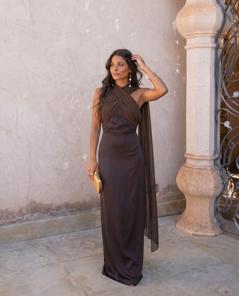Noa | Plain Vintage Dress with Bow and High Waist