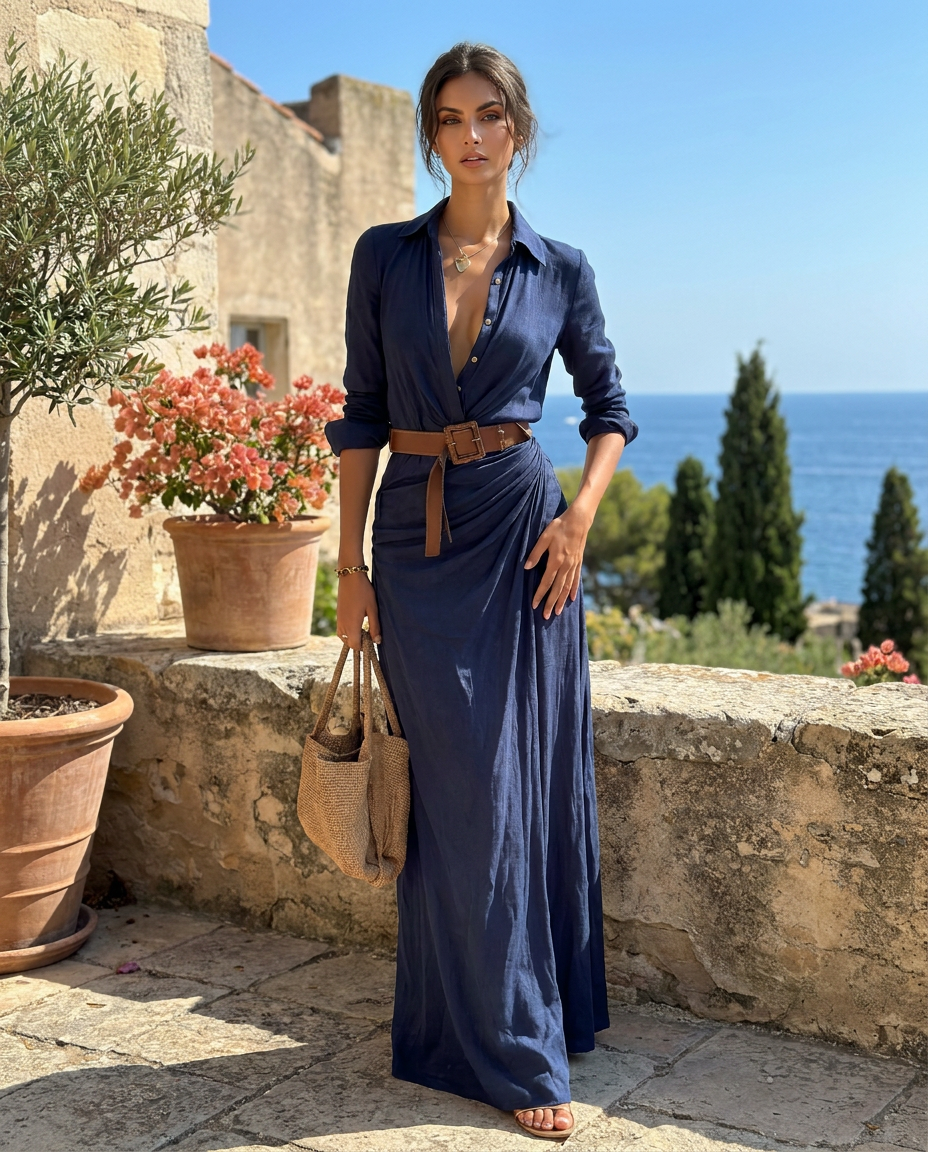 Allegra | Abito chemisier lungo drappeggiato