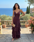 Ludovica | Abito Lungo Satinato a Balze
