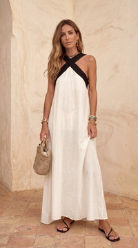 Matilde | Vestido Largo Bicolor con Escote Cruzado