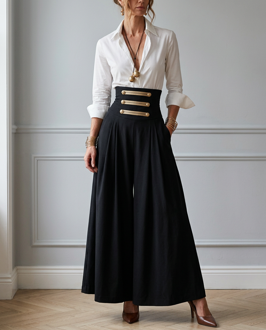 Completo Beatrice — Camicia Bianca e Pantalone a Vita Alta
