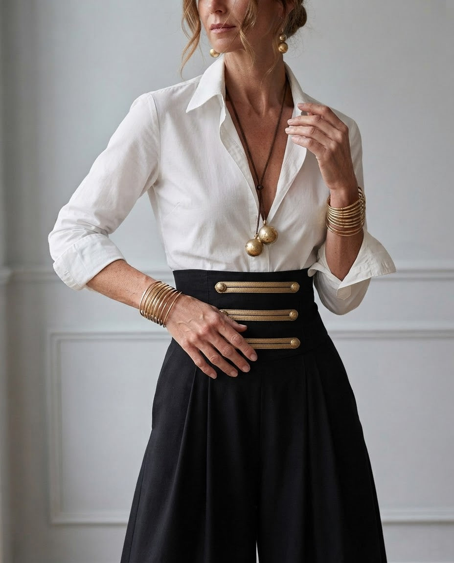 Completo Beatrice — Camicia Bianca e Pantalone a Vita Alta