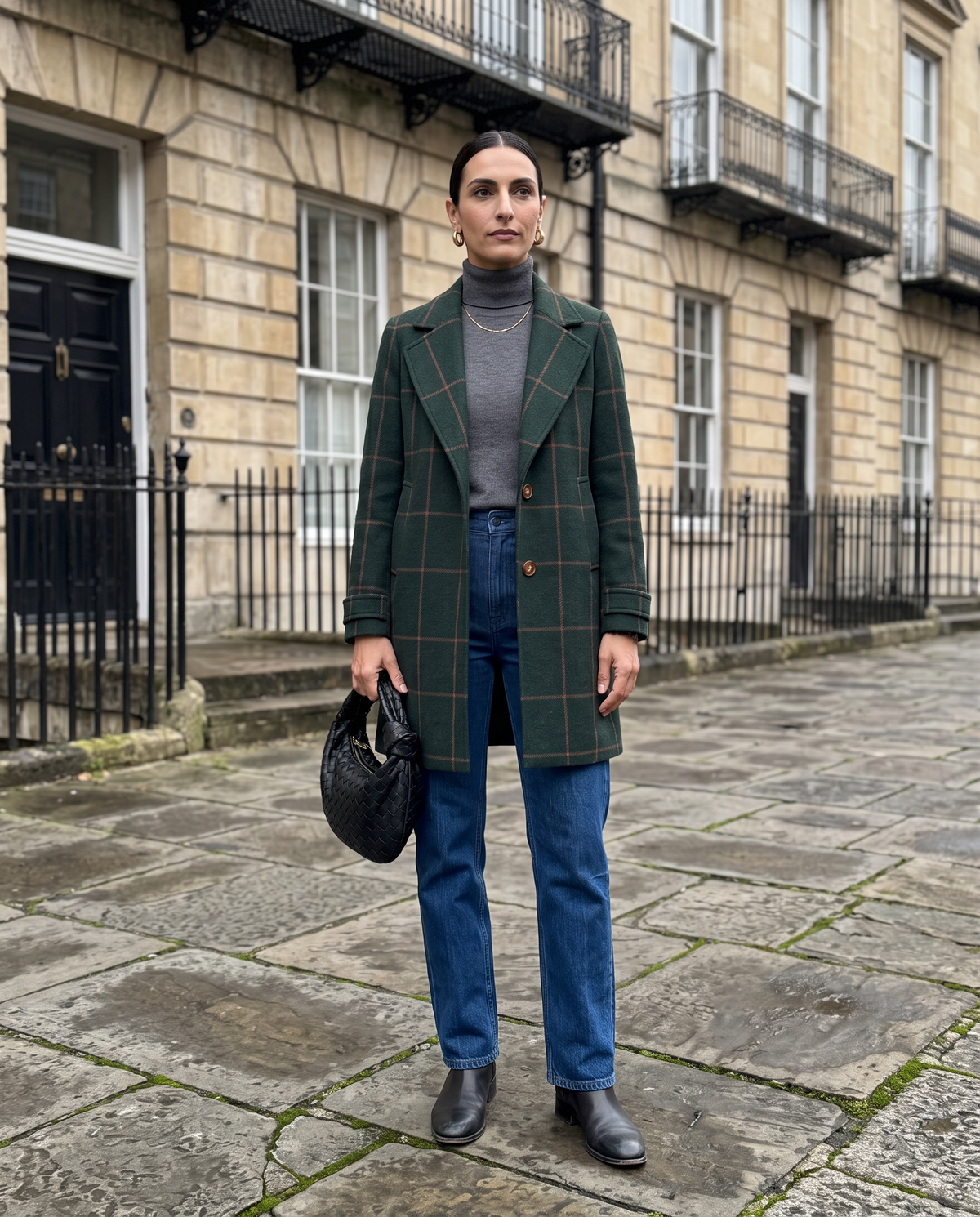 Cappotto Midi a Quadri con Revers
