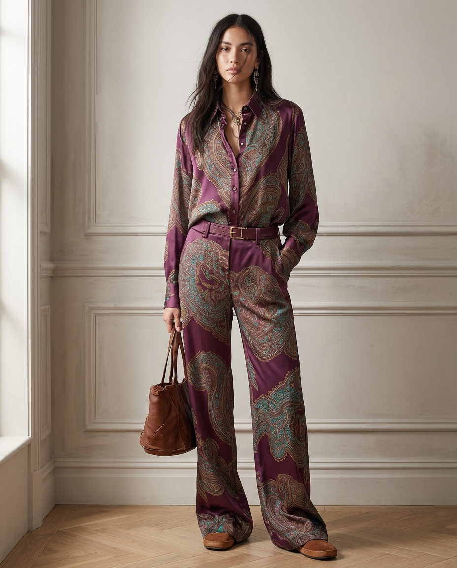 Completo Vittoria — Camicia e Pantalone Paisley in Raso