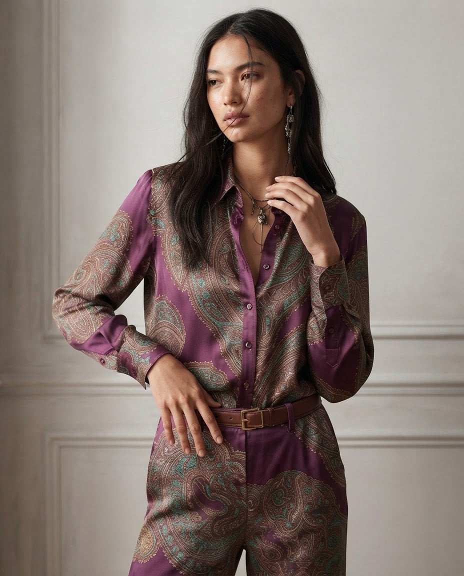 Completo Vittoria — Camicia e Pantalone Paisley in Raso