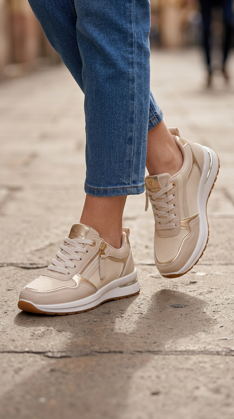 Sneakers Comode con Zip e Dettagli Metallizzati