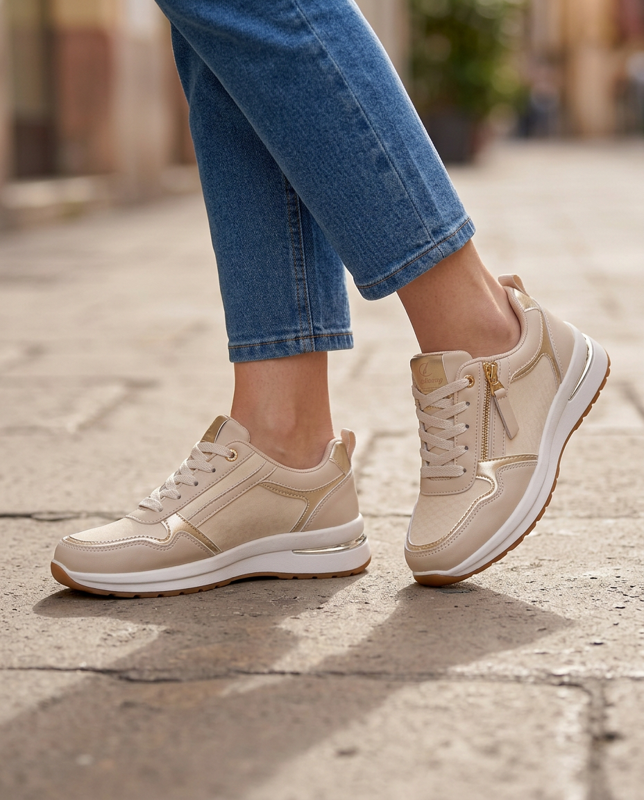 Sneakers Comode con Zip e Dettagli Metallizzati