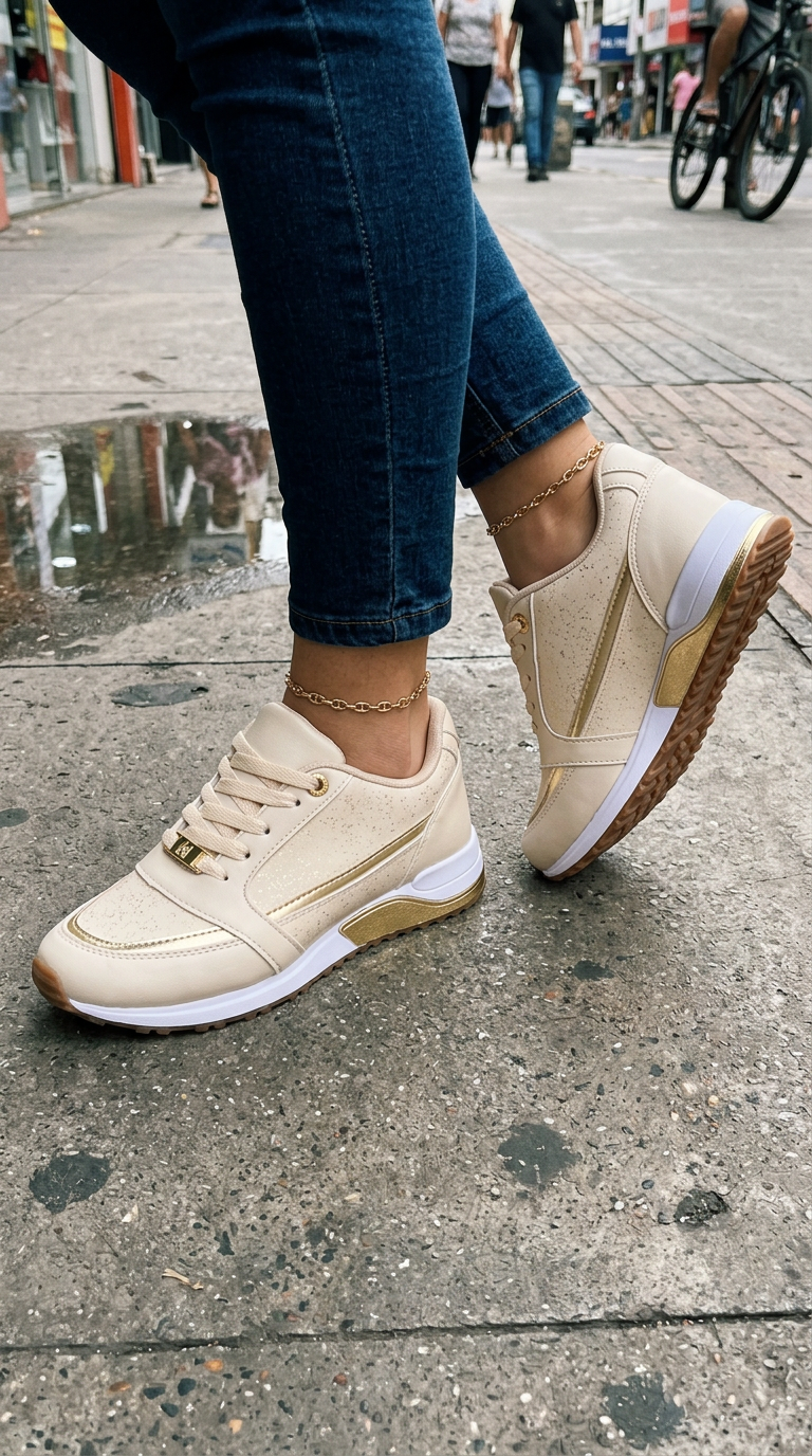 Sneakers Comode con Profilo Metallizzato
