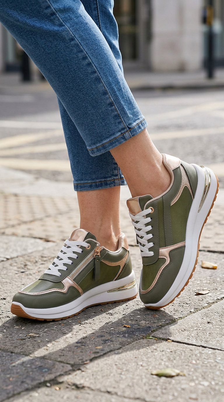 Sneakers Comode con Zip e Dettagli Metallizzati