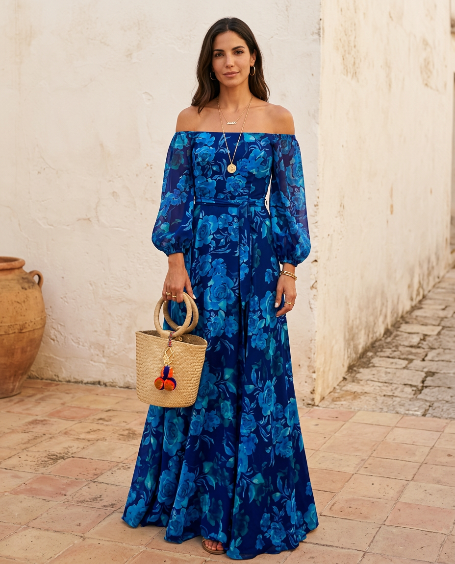 Lucrezia | Abito Lungo Off-Shoulder a Fiori