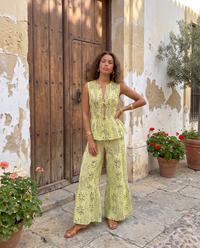 Coordinato Ginevra – Top con Fiocchi e Pantalone Palazzo Lime