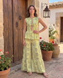 Coordinato Ginevra – Top con Fiocchi e Pantalone Palazzo Lime