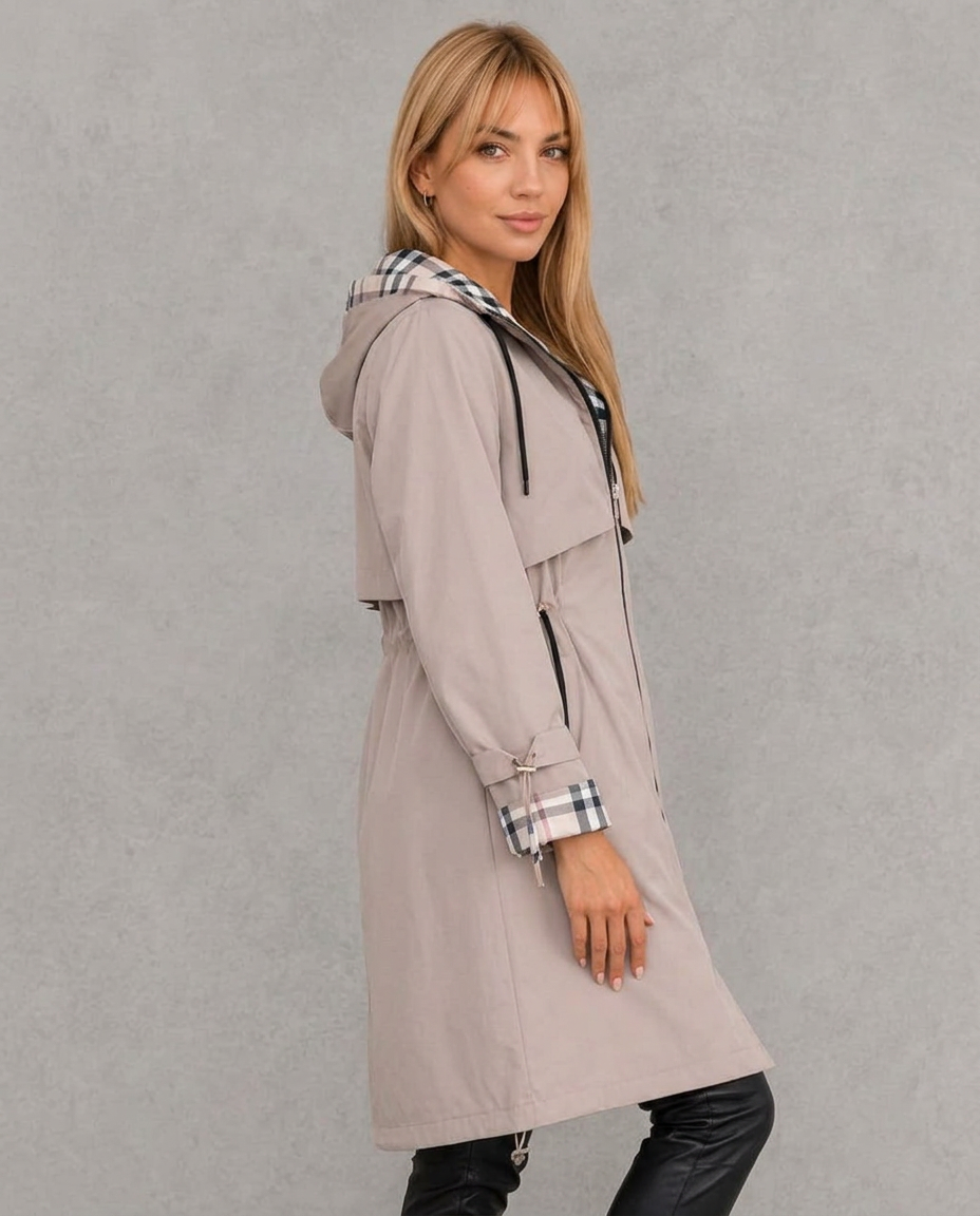 Mabel | Parka Impermeabile con Cappuccio e Dettagli a Quadri