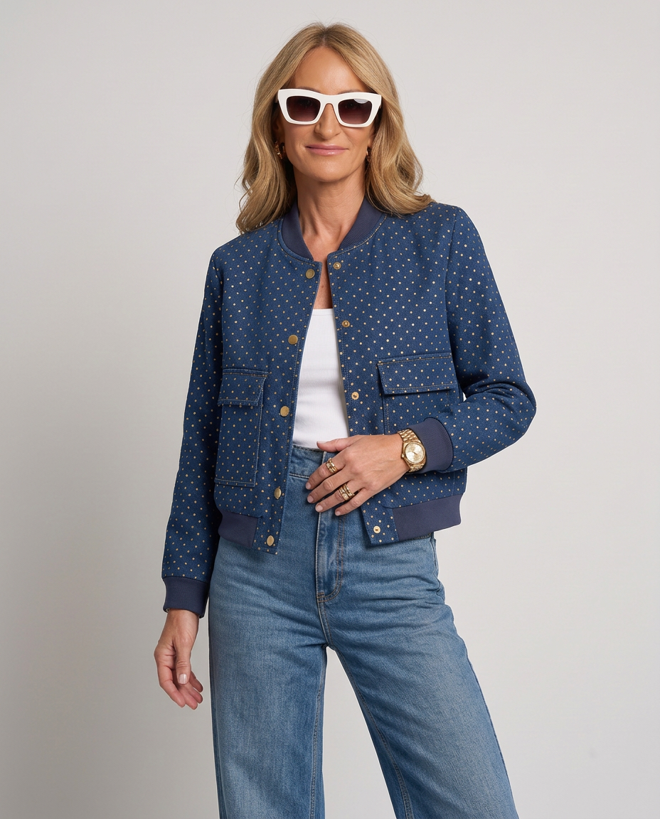 Giacca Bomber in Denim a Pois