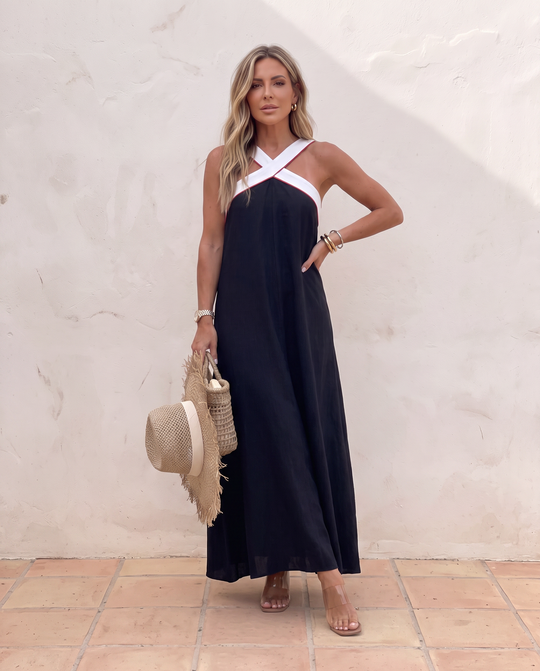 Matilde | Vestido Largo Bicolor con Escote Cruzado