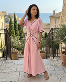 Emma | Abito Midi con Scollo a V, Manica Corta e Vita Arricciata